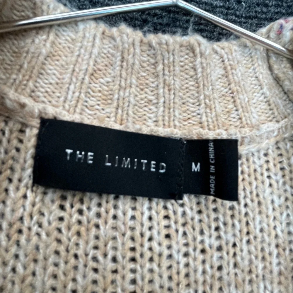 The Limited Longline Cardigan Duster M Camel Brown Wool Blend Cable Knit Peasant
